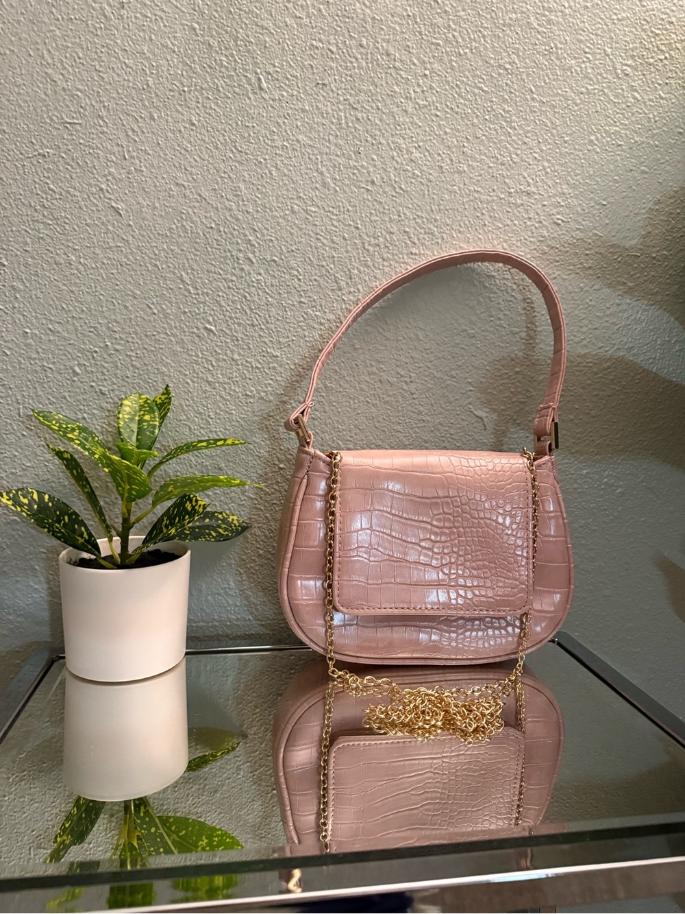 Jessica McClintock Blush Pink Croc Embossed Shoulder & Crossbody Bag